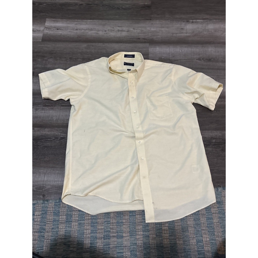 Stafford Yellow Oxford Shirt Mens 17 Short Sleeve Button Down Classic Fit